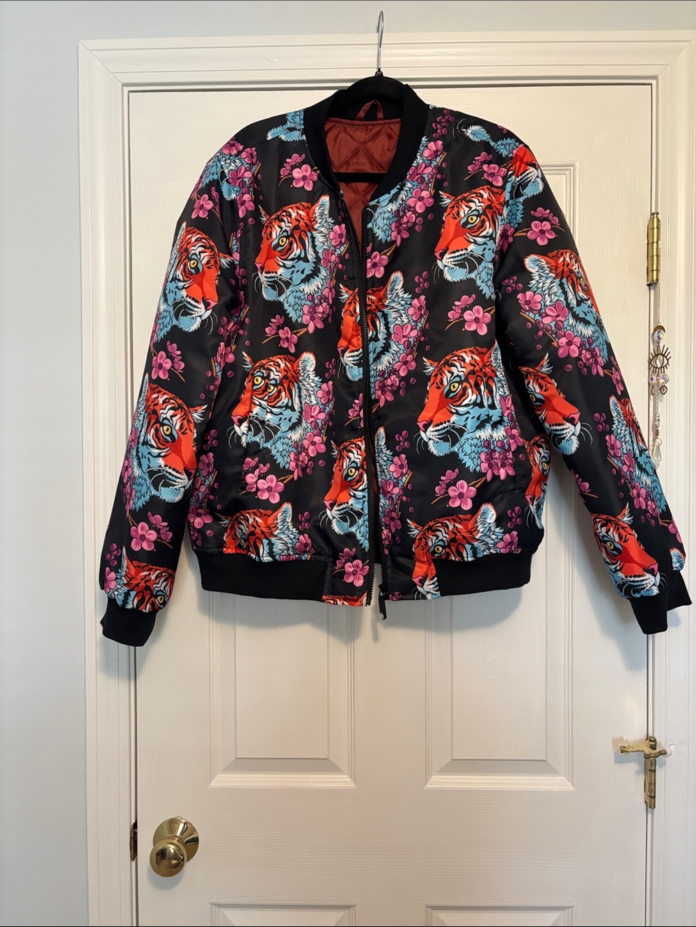 Black Floral Tiger Varsity Bomber Jacket